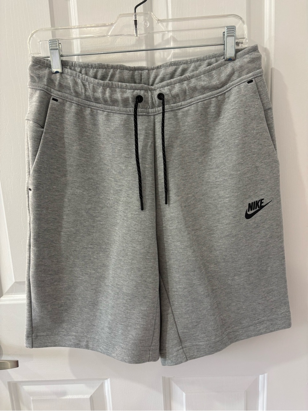 Nike Men’s Light Gray Cotton Blend Athletic Shorts with Black Drawcord